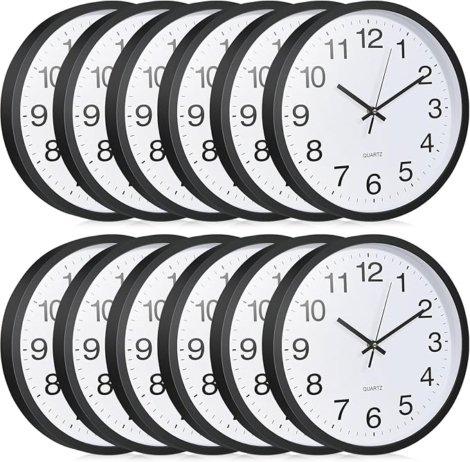 Inbagi 12 Pieces Silent Wall Clock Large 12 Inches Quartz Analog Clock Non