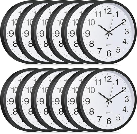 Inbagi 12 Pieces Silent Wall Clock Large 12 Inches Quartz Analog Clock Non