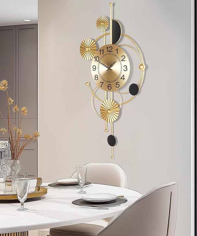 Large Wall Clock, Modern Silent Non-Ticking Metal Wall Clocks, Battery Operated
