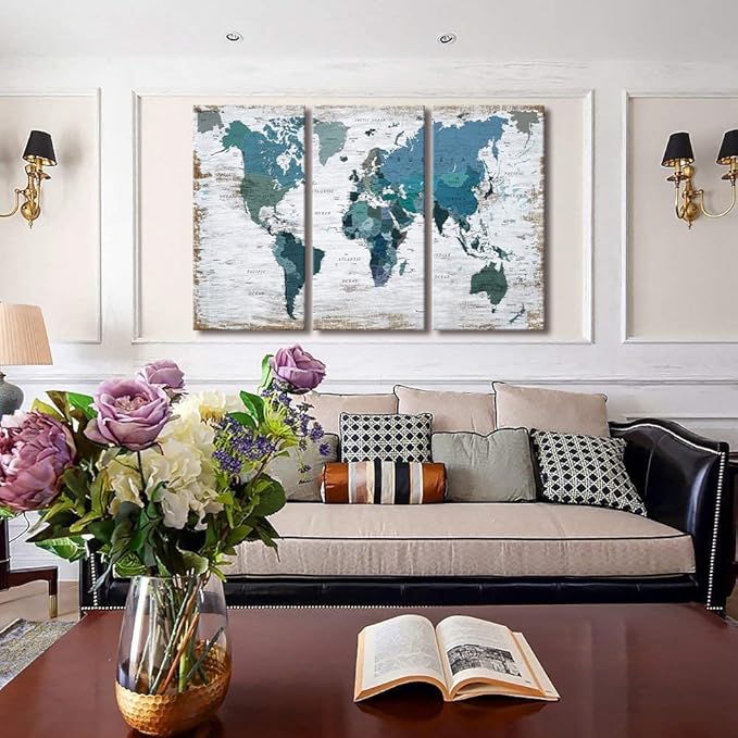 Teal blue Wall Art Watercolor Abstract Wall Decal Large Office Canvas Wall Art