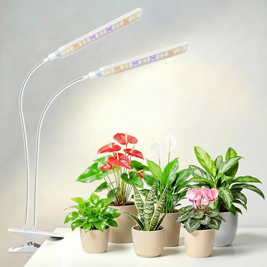 Aumtrly Plant Lights for Indoor Growing, 2 Head 114 LED Full Spectrum Clip on Grow Lights for Indoor Plants with 6/12/16H Timer, 5 Dimming, 3 Light Mode, White Gooseneck Grow Lamp