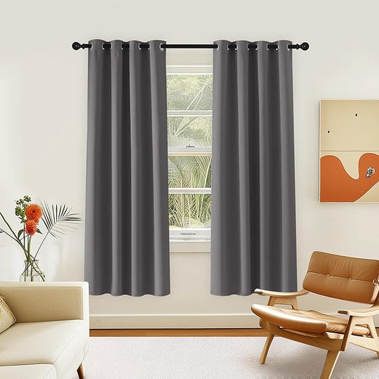 NICETOWN Blackout Grey Curtain 72 inch Length, Grommet Room Darkening Thermal