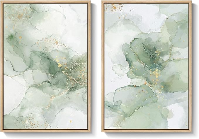 Framed Sage Green Abstract Wall Art