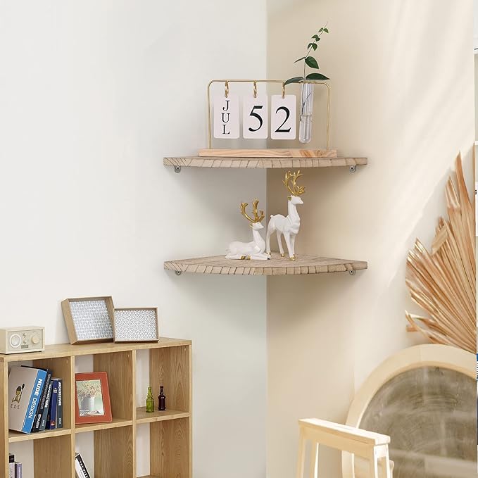 JORIKCHUO 10 inch Corner Wall Shelf, Round End Wall Mounted Floating Corner