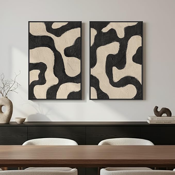 Framed Abstract Beige Black Wall Art