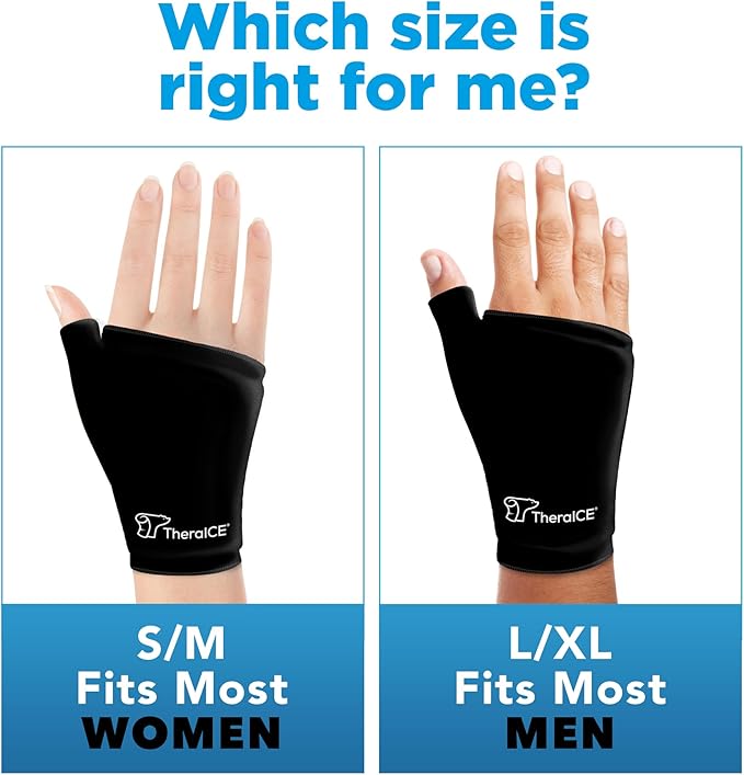 TheraICE Wrist Ice Pack Wrap Thumb Brace for Either Hand for Hot & Cold Therapy - Reusable Soft Gel Glove for Injuries, Carpal Tunnel, Arthritis, De Quervain's Tenosynovitis - Fits Most Women - S/M