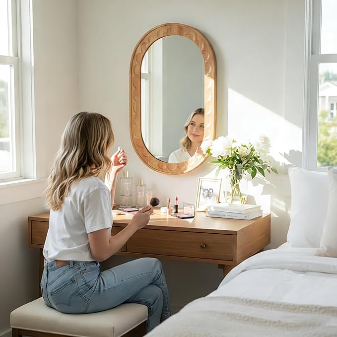 Wood Bathroom Mirror, 30 x 18 Inch Wood Wall Mirror