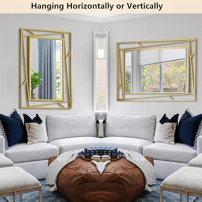 Brushed Gold Bathroom Mirror, Hang Horizontally or Vertically