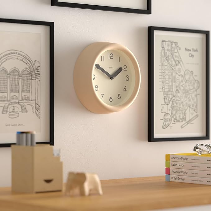 JONES CLOCKS® Fuze wall Clock | Small Round Clock | Beige | Playful Modern
