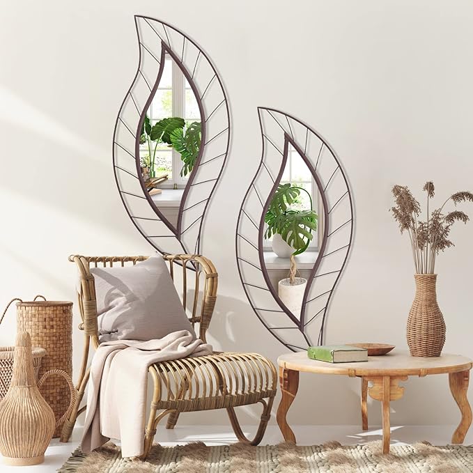 ironsmithn Decorative Wall Mirror, Leaf Design Metal Frame