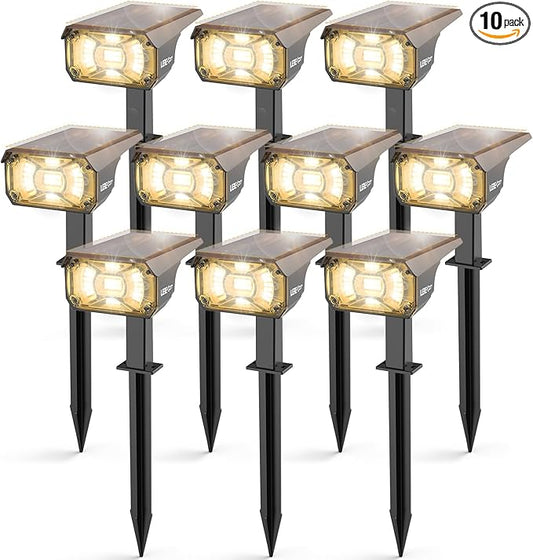 LEREKAM Solar Spot Lights Outdoor Landscape Lights, IP65 Outdoor Waterproof Spotlights, 40 LED's Outdoor Solar Lights for Yard Palm Trees Driveway Patio Pool 10 Pack
