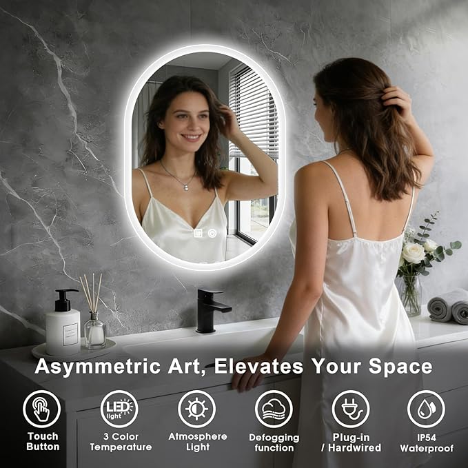 20x28 LED Bathroom Mirror with Lights Oval, Lighted Bathroom Vanity Mirror