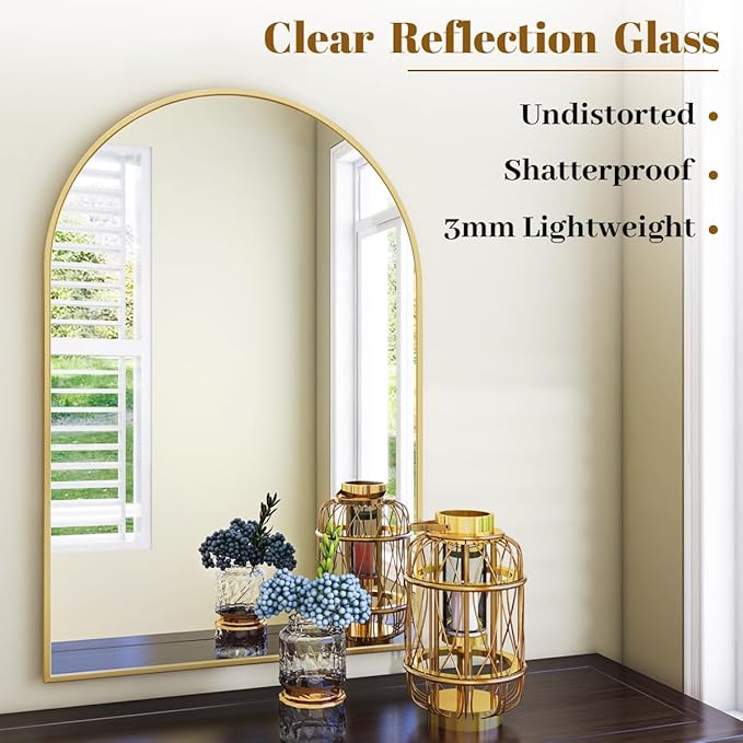 VooBang Arched Wall Mirror, 24 x 36 inch Arch Bathroom Mirror, Wall Mounted
