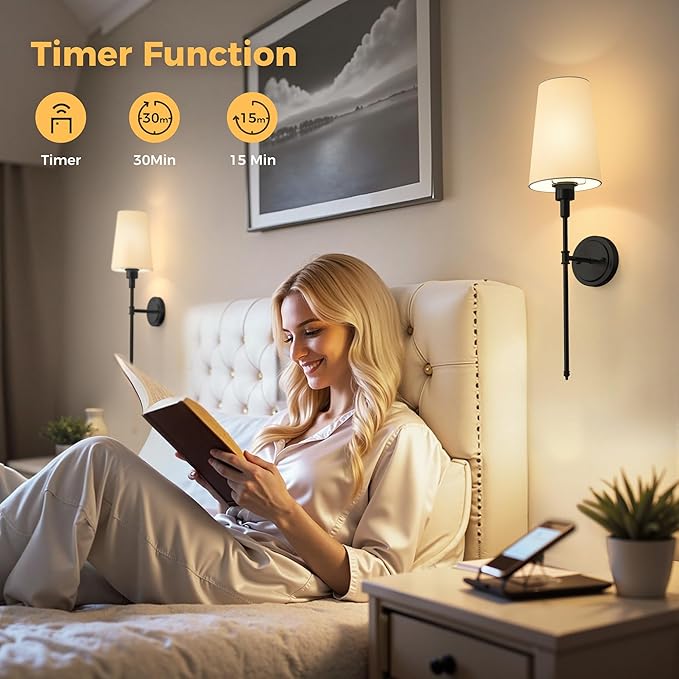 DORESshop Battery Operated Wall Sconce Set of 2, Wireless Wall Light Easy to