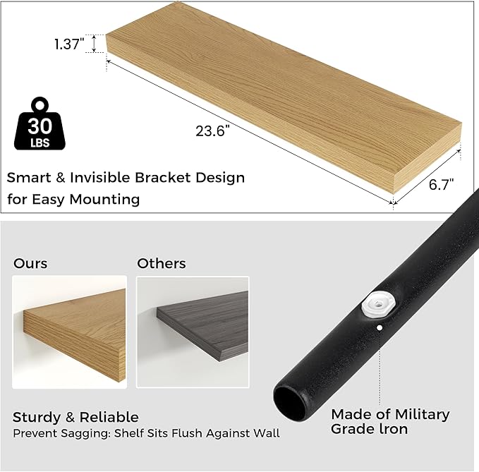 Venusmiles Floating Shelves for Wall 24 inch Long, Engineered Wood Wall Shelves