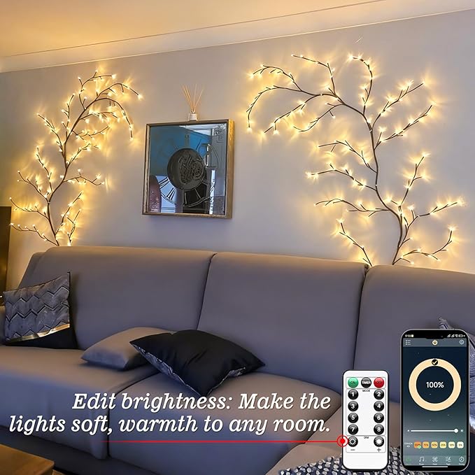 GOESWELL Smart Vine Light for Room Decor: 7.5ft 144 LEDs Music Timer Dimmable