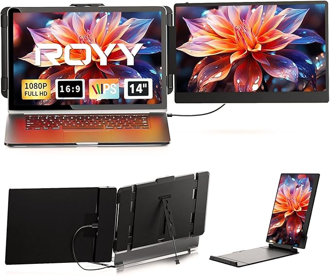 Laptop Screen Extender - 14" FHD 1080P IPS Portable Computer Monitor for Laptops, Dual Screen Travel Monitor for Laptops 13-17" with USB-C/HDMI Port, Plug & Play for Windows/Mac/Android/Switch/PS