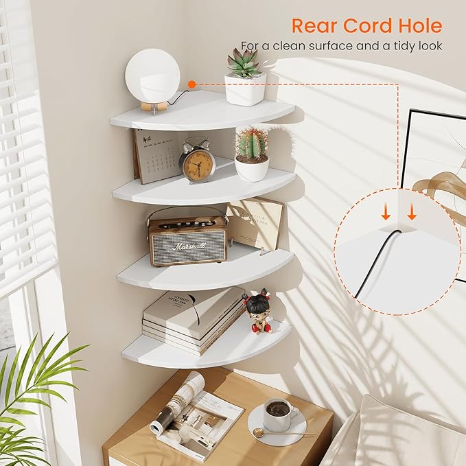 Homode Corner Floating Shelves, 12 Inch Wood Curved Hanging Shelf