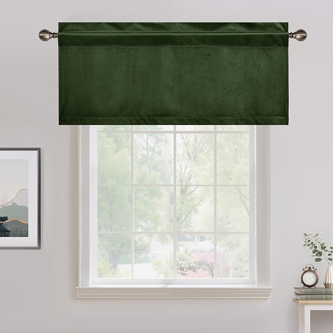 NICETOWN Velvet Cafe Windows Valance, Olive Green Window Treatment