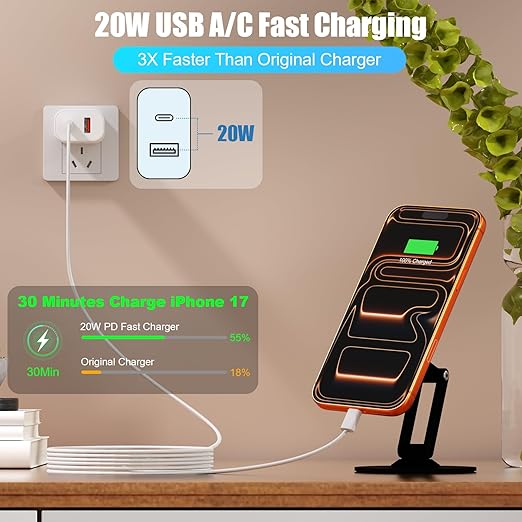 Dual Port USB A/C Charger for iPhone 17 16 Pro 10FT Woven USB C Fast Cable,2Pack Type C Charger Block USB C Nylon Braided Cable Cord for iPhone 17/17 ProMax/17 Air,16/16 ProMax/16e,15 Pro Max/15 Plus