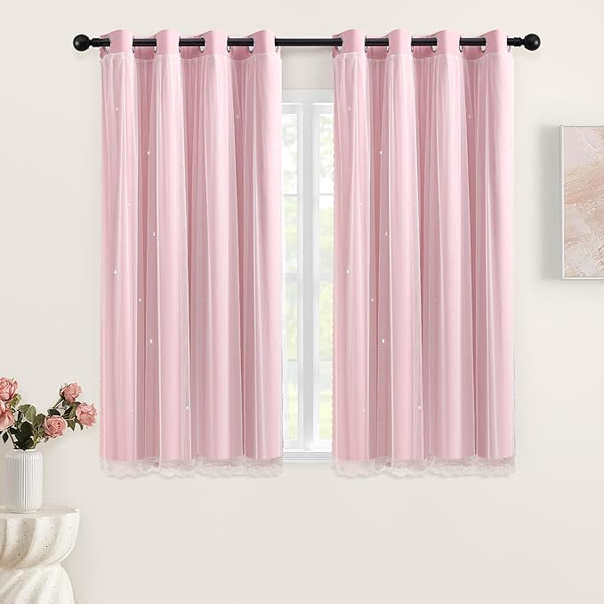 XiDi Light Pink Curtains for Bedroom, Girls Room Blackout Curtains, Kids Room