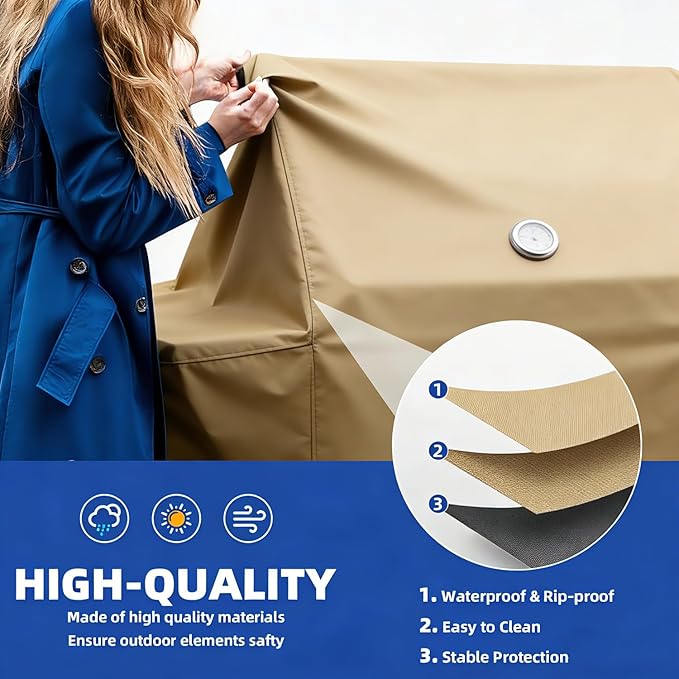 BBQ Gas Grill Cover for Outdoor, Anti-UV, Rip-Proof, 600D Oxford Fade Resistant Material, Barbecue Cover with Hook and Loop Straps & Adjustable Hem Drawstring (Beige, 60”x24”x44”)