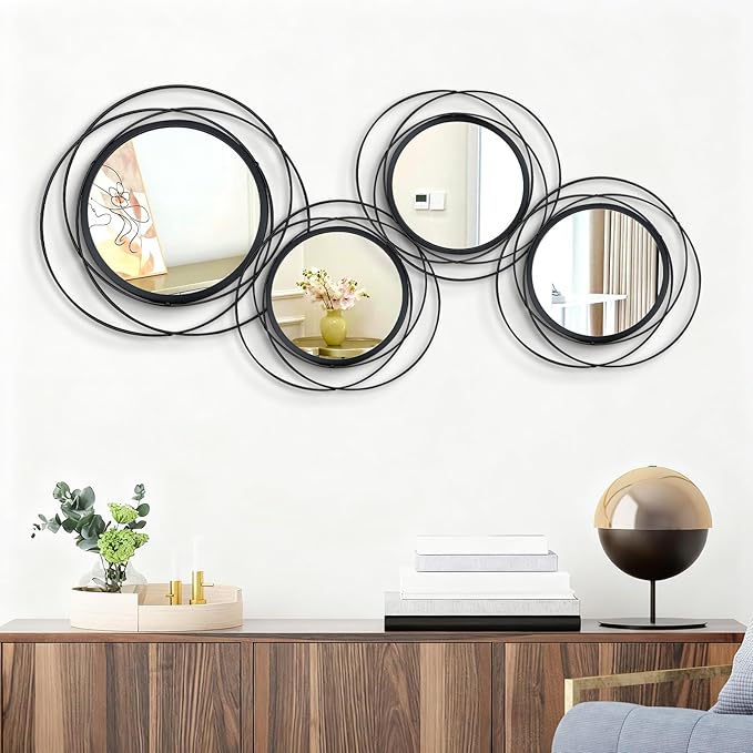4 Set. Circle Mirrors for Wall Decor for Living Room Bedroom Bathroom Entryway
