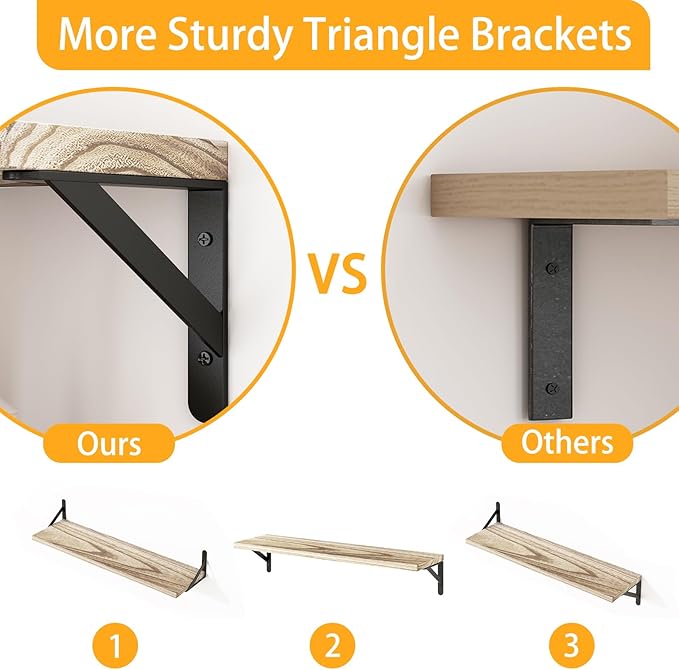 YGEOMER Floating Shelves for Wall, 23in Light Carbonized Brown Wall Shelves for