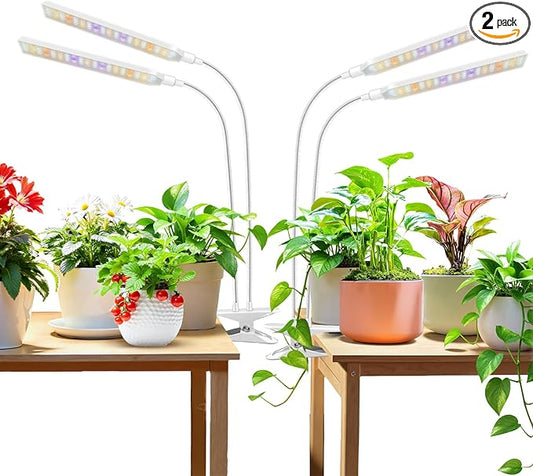 Aumtrly Grow Light Clip on 2 Pack, 228 LED Grow Lights for Indoor Plants Full Spectrum, 2 Head White Arm Grow Lamp with Gooseneck, 6/12/16H Timer, 5 Dimming, 3 Light Mode