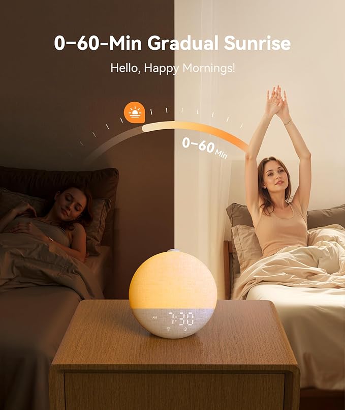 Dreamegg Sunrise 2 - Sunrise Alarm Clock, Sound Machine for Sleep, Favorites Mode, Sleep Routines, Dimmable Night Light, 29 Soothing Sounds, White Noise Machine, Wake Up Light for Bedrooms (Cream)