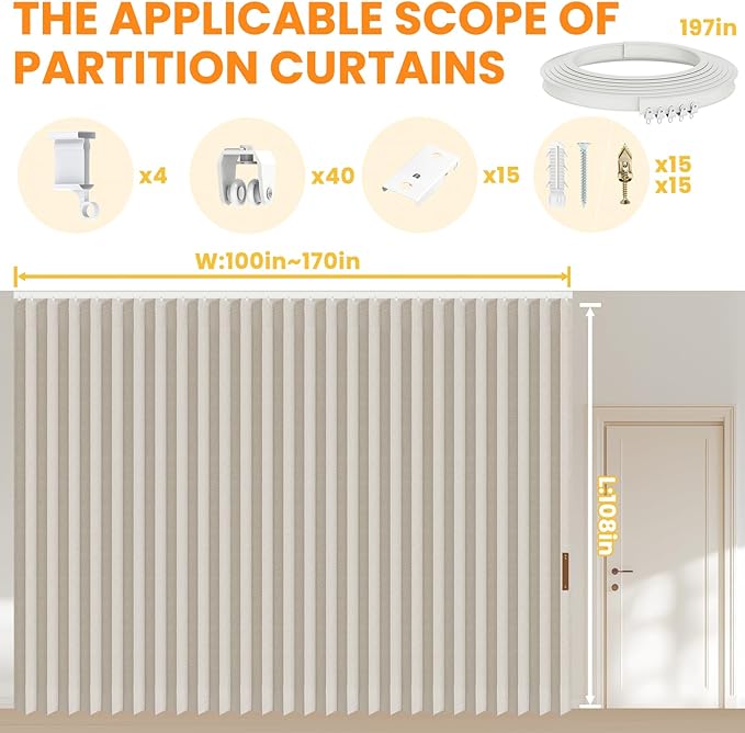 Room Divider Curtain Sets with Flexible Ceiling Track, Privacy Soundproof