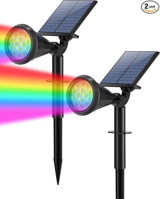 Tadyreal Color Changing Solar Spot Lights Outdoor Waterproof 180Â° Adjustable Colored RGB Solar Powered Landscape Lights for Yard 7 Lighting Modes Solar Spotlights for Pathway Garden Outside (2 Pack)