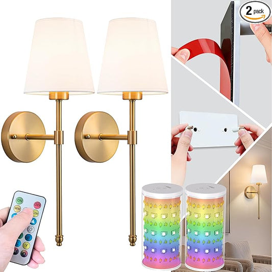 Peel and Stick Wall Sconces, Stick On Wall Sconce Set of 2, Battery Operated