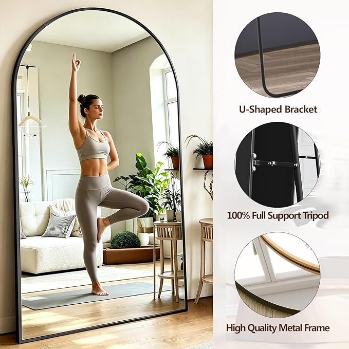 DMWOODFL 46"x90" Extra Large Arched Full Length Black Mirror