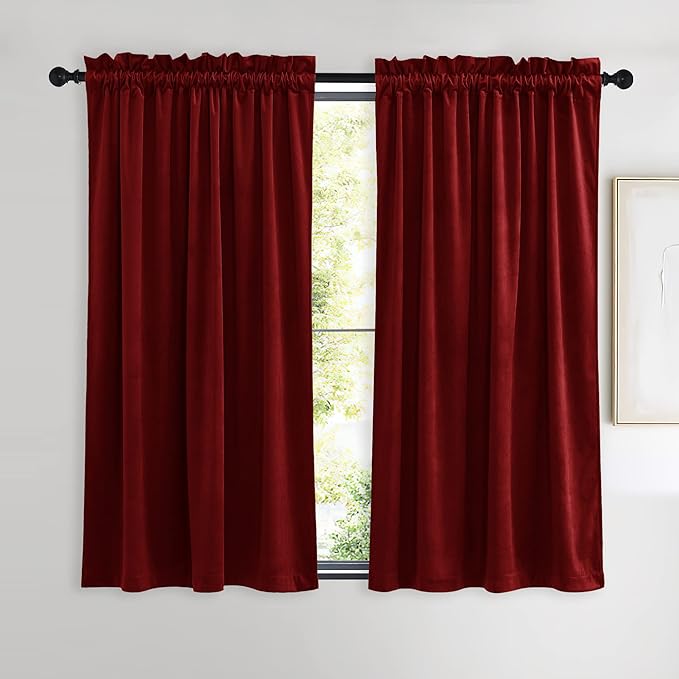 NICETOWN Red Velvet Curtains and Drapes 54 inches Long