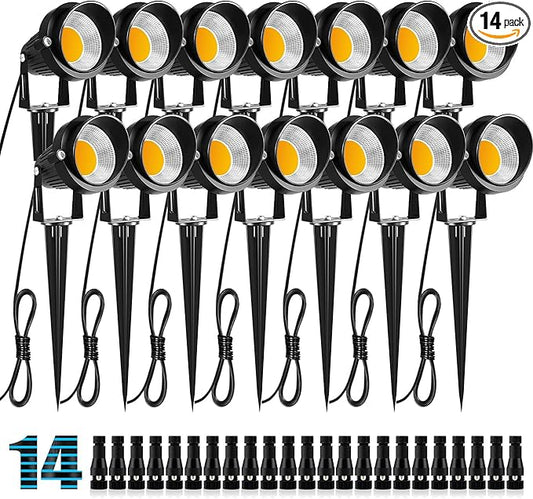 ZUCKEO 10W Low Voltage Landscape Lights LED Landscape Lighting with Connectors, 12V Outdoor Spotlights Yard Garden Pathway Lights, 1000LM Waterproof Warm White Light (14 Pack)