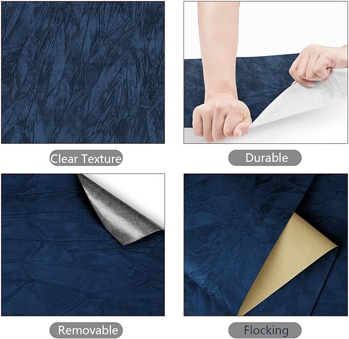 YENHOME 30"X393" Self Adhesive Blue Felt Fabric Wallpaper Peel and Stick Blue