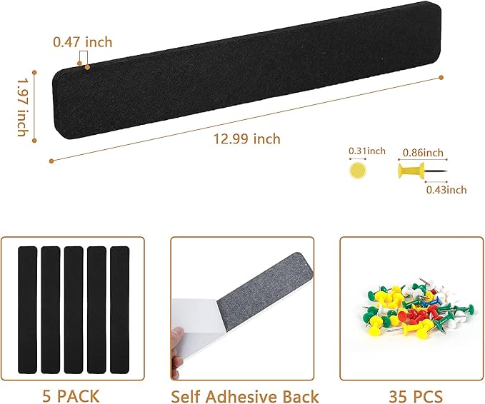 5 Pack Felt Pin Board Bar Strips Bulletin Board