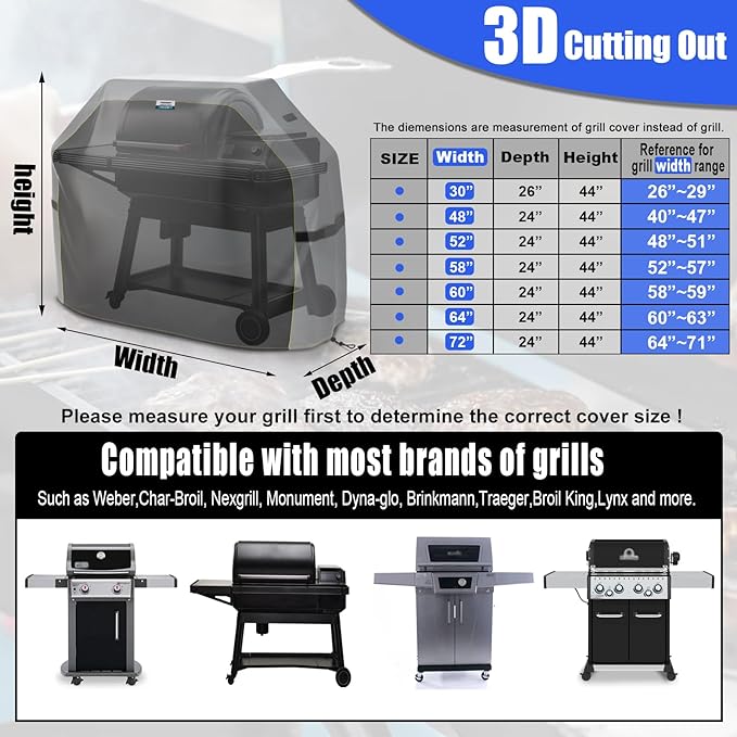 LIBZAKI Grill Cover 420D Waterproof, Weather Resistant, Rip-Proof, Anti-UV, Fade Resistant,Gas Grill Cover for Weber,Char Broil,Nexgrill Grills, etc.48 inches-Fuchsia/Gray