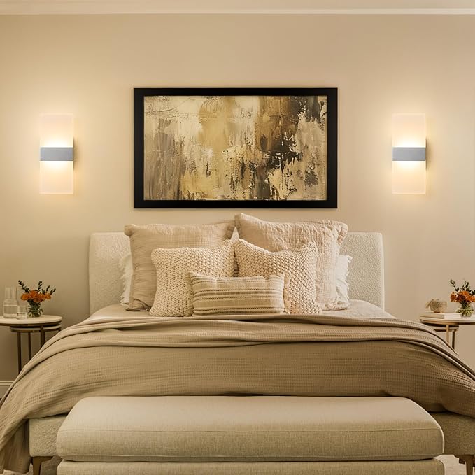 Modern LED Wall Sconces Set of Two, 12 Inch Indoor Dimmable Brushed Nickel Wall