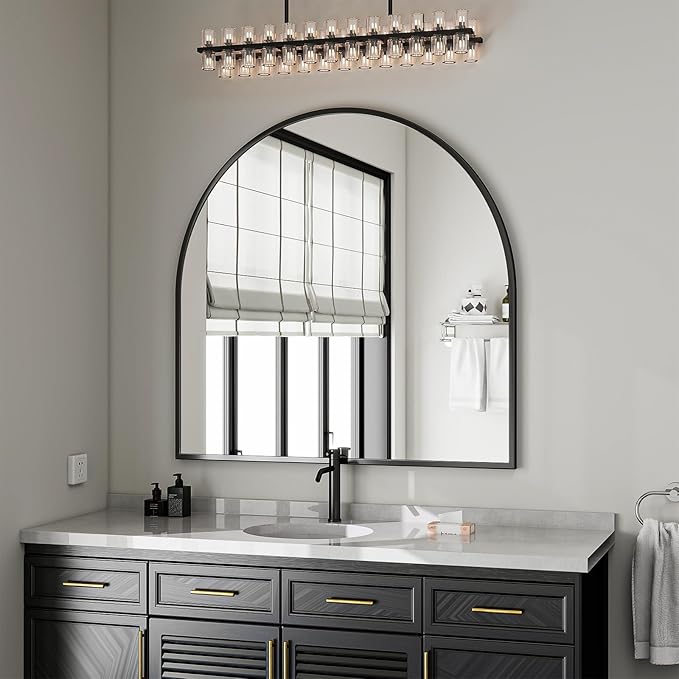 VooBang Wide Arched Wall Mirror, 38 x 40 inch Arch Bathroom Mirror, Wall