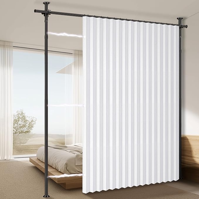 100% Blackout Room Divider Curtains Sets White W100 x L84 in 1 Panel No Drill
