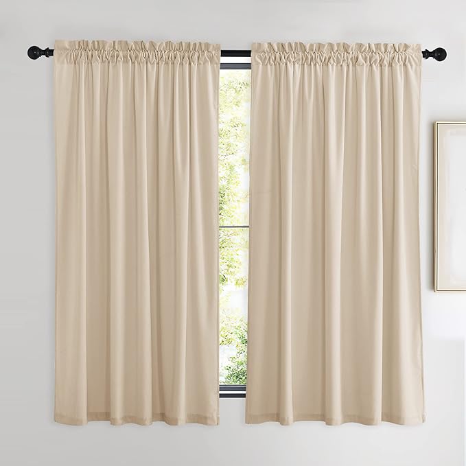 NICETOWN Beige Velvet Curtains 63 inches 2 Panels Set, Thermal Insulated Heavy