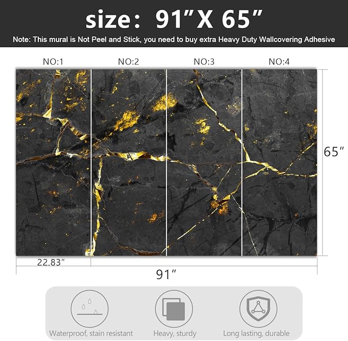 -Black and Gold Marbled Fabric Wallpaper Dark Abstraction Art Living Room