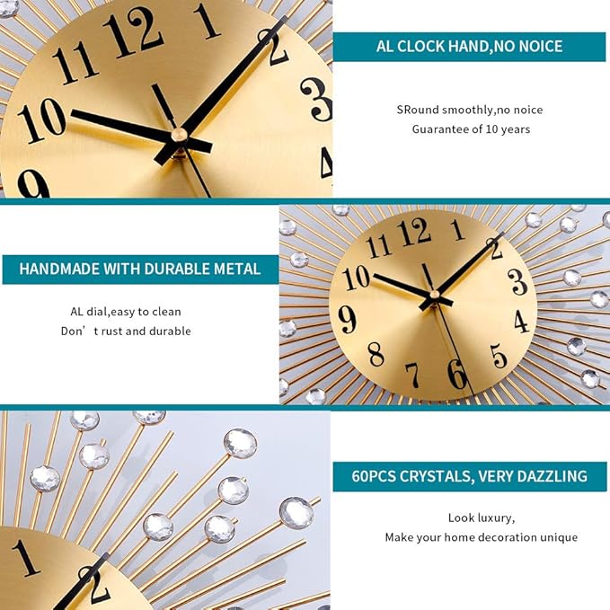 Large Wall Clocks for Living Room Decor Modern Gold Silent Wall Clock Battery