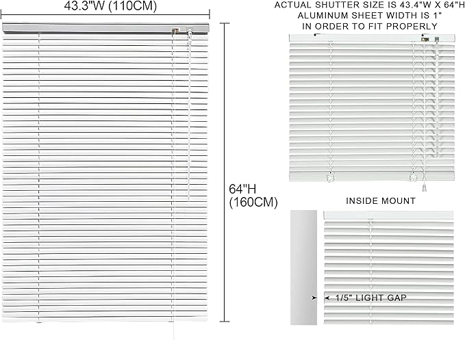YIIBAII Mini Blinds Suitable for 44" W x 64" H Windows 1" Aluminum Horizontal