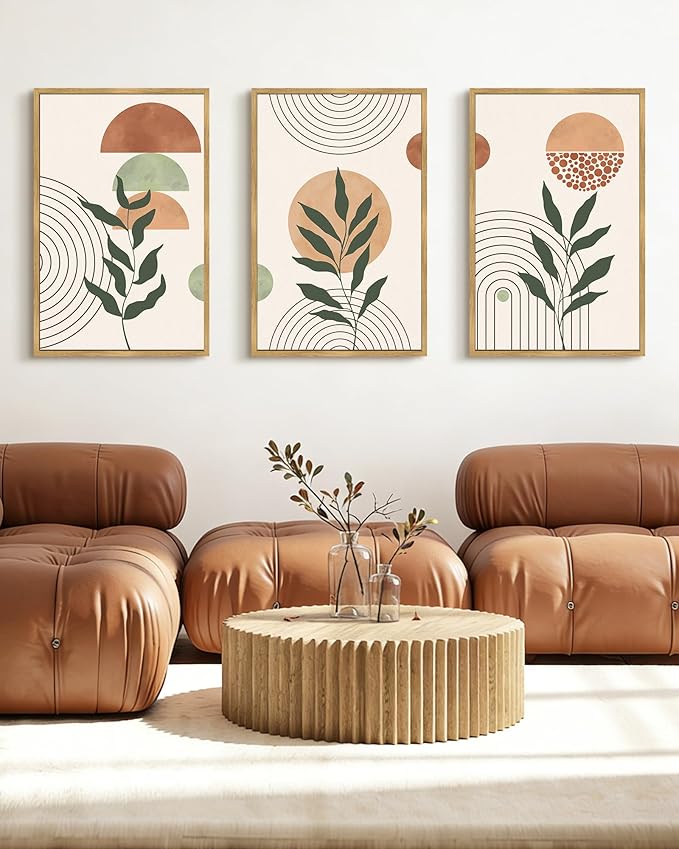 PHOPAGO Boho Wall Art Sage Plant Botanical Bohemain Framed Wall Printing Large