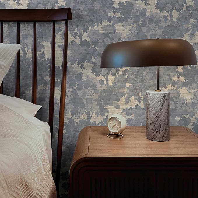 Tempaper Textured Blue Canopy Toile Faux Grasscloth Removable Peel and Stick