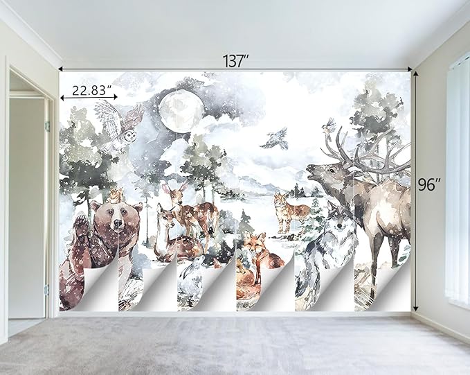 Boys or Girls Cartoon Watercolor Animals wallpeper Nursery Kids Bedroom wall