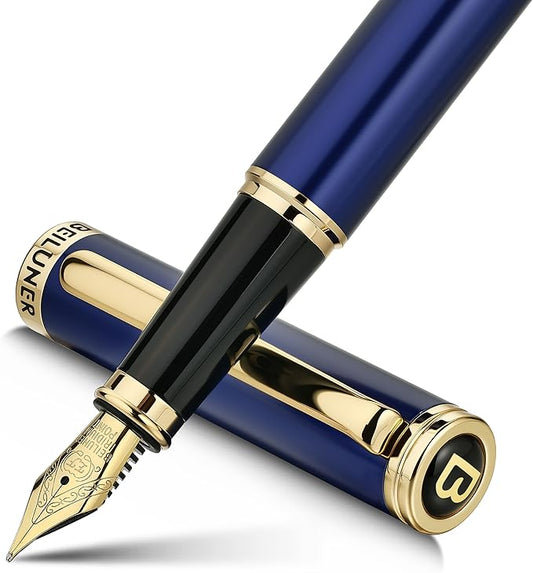 BEILUNER Blue Fountain Pen,Stunning Luxury Pens with 24K Gold Accents, Gorgeous 24K Gilded Nib(Extra Fine), Fancy Pen Gift for Men&Women -Ink Converter-Elegant, Reliable,Graduation Presents, Nice Pen
